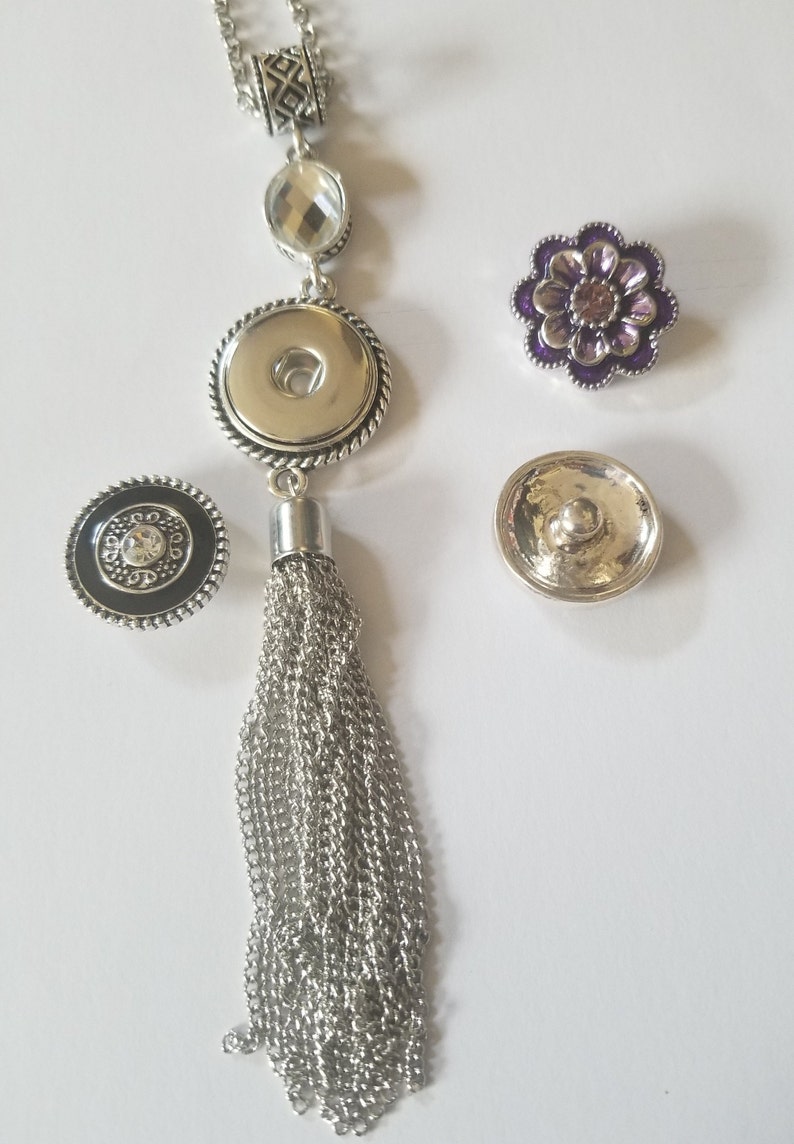 New Snap Jewelry Fits Ginger Snap 30 NECKLACE Silver Tassel 18mm