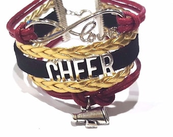 Nueva animadora cheer Infinity Love Pulsera Granate Oro y Negro