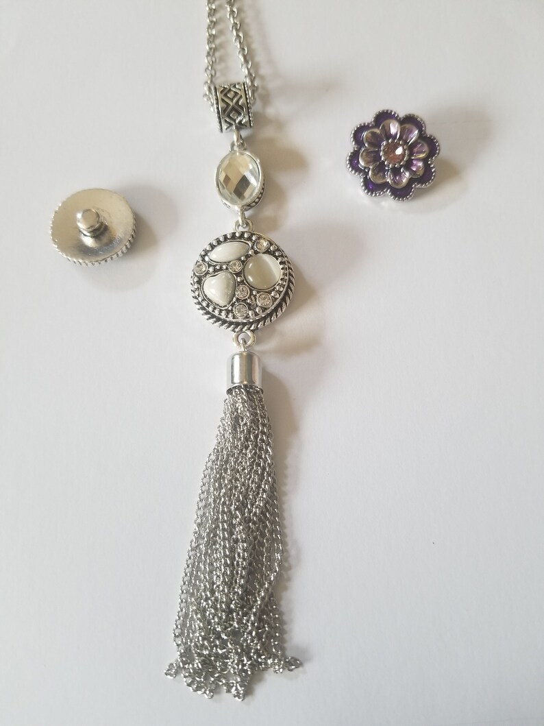 New Snap Jewelry Fits Ginger Snap 30 NECKLACE Silver Tassel 18mm