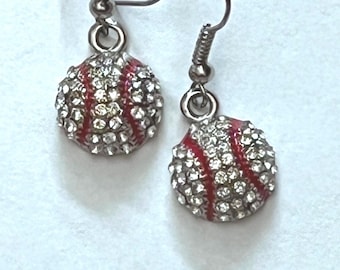 Baseball Dome Shape Dangle Rhinestone Earrings 1/2 inch