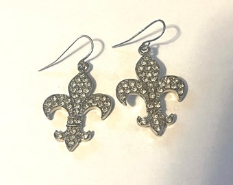 Fleur de Lis earrings clear rhinestones