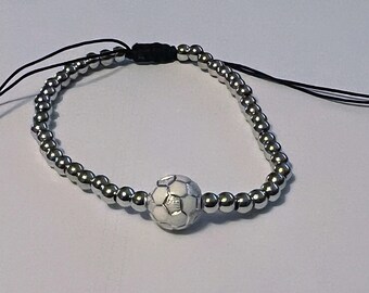 Soccer ball Bracelet adjustable Hermatite White Siccer ball charm