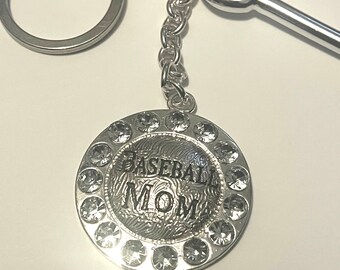 New Rhinestone Bling Baseball MomKeychain zipper pull, handbag charm