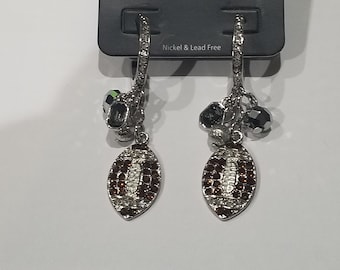 New Brown Rhinestone Dangle Charm Football Earrings