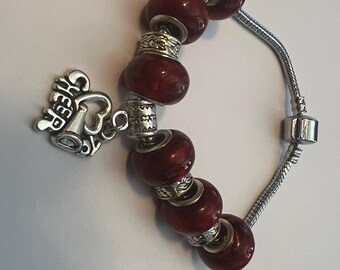 Cheerleader Cheerleading pandora inspired bracelet-Maroon