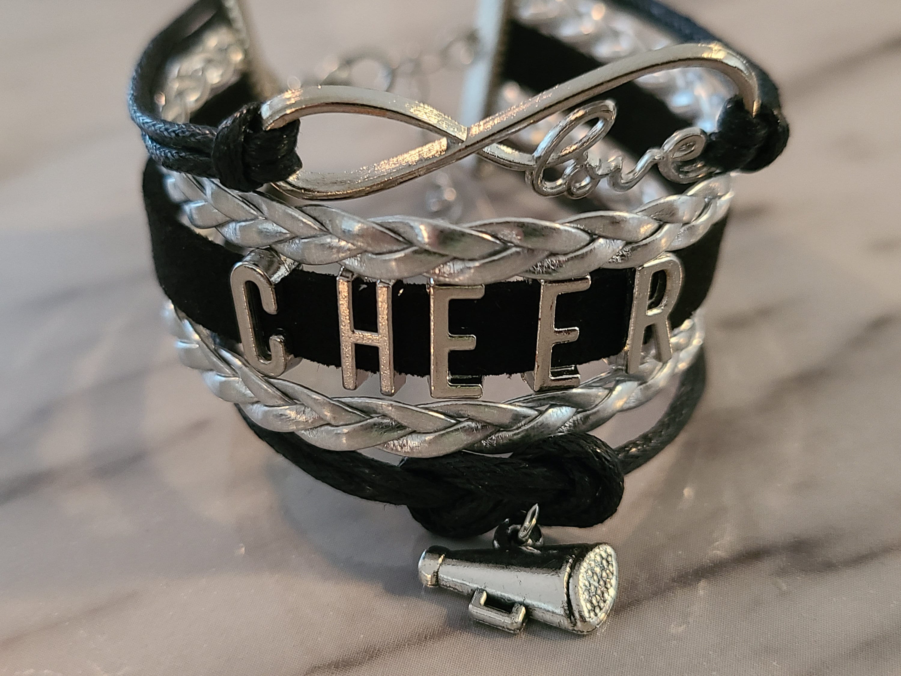 New Cheerleader Cheer Infinity Love Bracelet Black Silver
