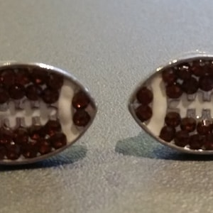 New Bling Brown Rhinestone & white epoxy Flat Football Stud Earrings