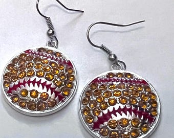 New Softball Rhinestone Fishhook 1 inch charm Earrings