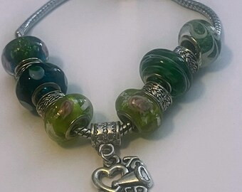 Cheerleader Cheerleading pandora inspired bracelet- Green