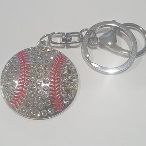Rhinestone Bling Large Baseball Pendant Key Chain