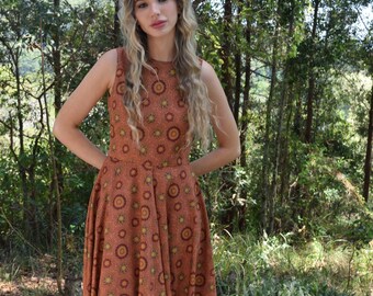 Vintage inspired full circle skirt dress - pockets - authentic Indigenous Art