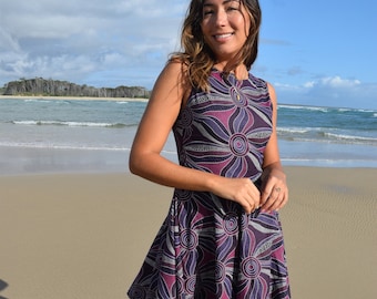 Vintage Inspired Dress -Full Circle Skirt with pockets -Indigenous Art