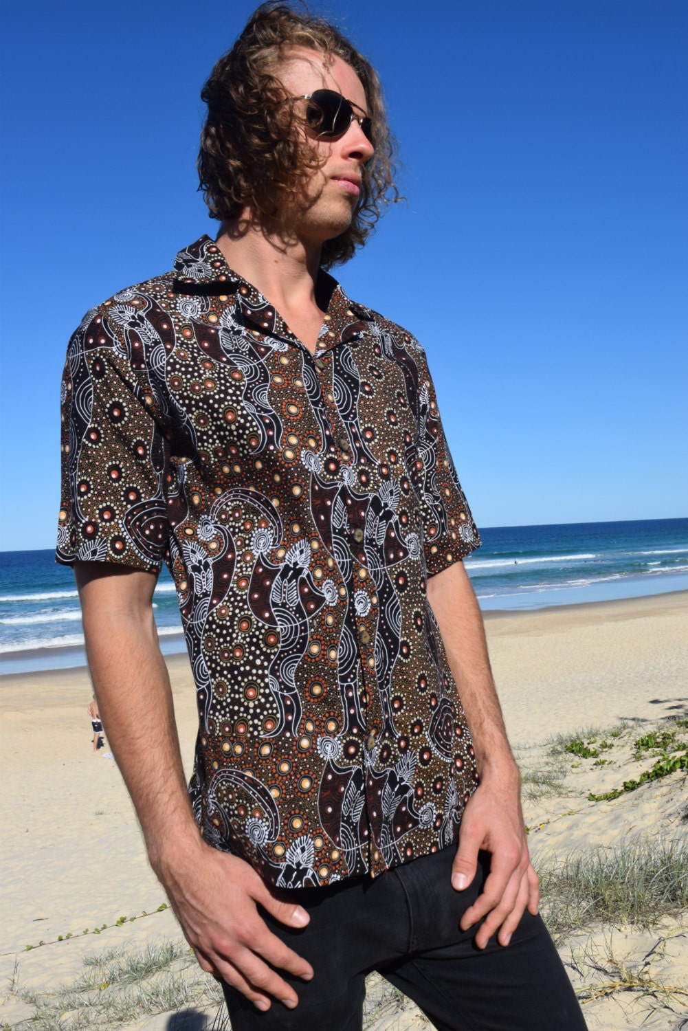 Mens Short Sleeve Shirt Button Up 100% Cotton Aboriginal | Etsy