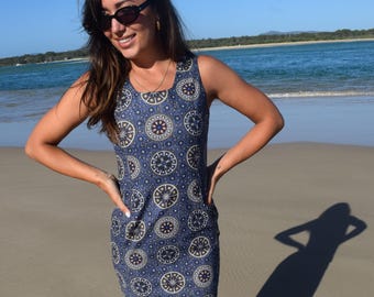 Classic Sheath Dress- Indigenous Artwork- Cotton Dress