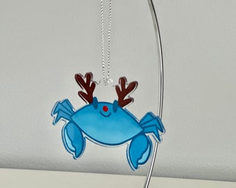 Chesapeake Bay Blue Crab with Reindeer Antlers Christmas Ornament