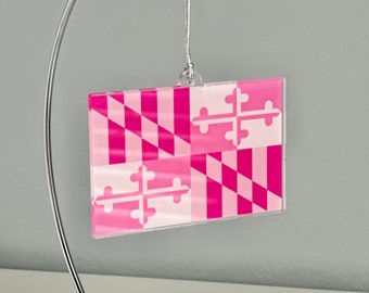 Pink Maryland Flag Acrylic Christmas Ornament