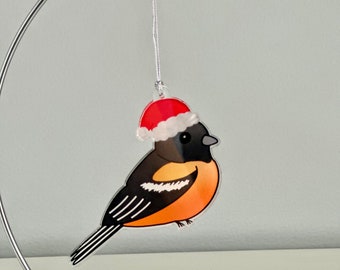 Baltimore Oriole with Santa Hat Christmas Ornament