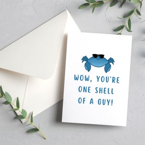 Wow, eres un tipo único, Cangrejo azul con gafas de sol, Tarjeta de felicitación de 4,25 x 5,5 pulg., Sobre incluido, Interior en blanco