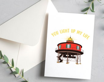 You Light Up My Life | Seven Foot Knoll Lighthouse | 4.25x5.5" Greeting Card | Envelope Included | Blank Inside