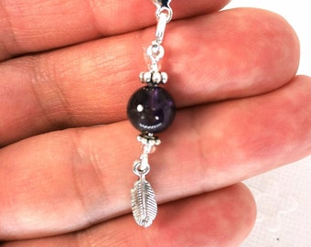 Purple Amethyst charm clip | Gemstone Purse Charm |  gemstone Bag Charm |  Crystal gemstone Gift | Amethyst Feather Birthstone charm 680