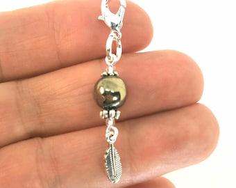 Pyrite charm clip | Gemstone Purse Charm |  gemstone Bag Charm |  Crystal gemstone Gift | Pyrite Feather charm | Gem bag charm  1245