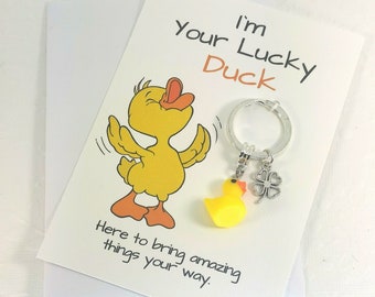 Lucky Duck Keychain | Lucky Duck Keyring | New Job Gift | Thinking Of You Gift | Lucky Positivity Keyring | Luck Positivity Keychain Gift