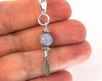 Aquamarine charm clip | Gemstone Purse Charm |  gemstone Bag Charm |  Crystal gemstone Gift | Aquamarine Feather charm | Gem bag charm  120