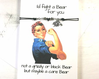 Best Friend Bracelet Card | Best Friend Fight a Bear for you card gift  | Best Girlfriend Bracelet  | Best Girlfriend Card | Friend Bracelet