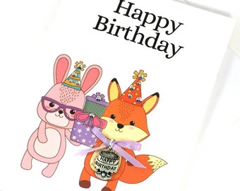 Childrens Birthday Card | Girls Birthday Card | Animal themed Girls Birthday Card | Childs Birthday Card | Celebration Kids Birthday Card