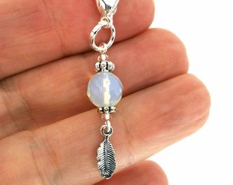 Opalite charm clip | Gemstone Purse Charm |  gemstone Bag Charm |  Crystal gemstone Gift | Opalite Feather stone charm | Gem bag charm 588