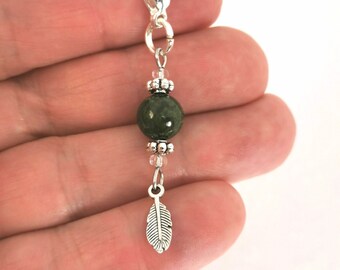 Mashan Jade charm clip | Gemstone Purse Charm |  gemstone Bag Charm |  Crystal gem Gift | Mashan Jade Feather charm | Gem zipper charm  269