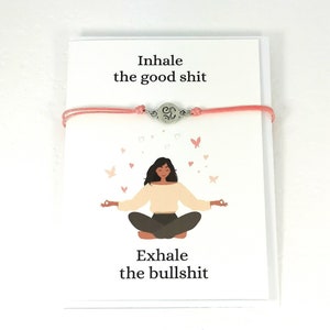 Inspirez Expirez Bracelet - Carte Respirez Yoga Méditation Anxiété Détendez-vous Calme Paix Bouddha Namaste Motivation Spirituelle Bracelet Cordon Réglable