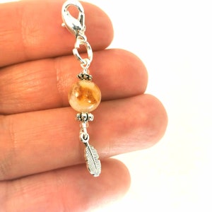 Citrine charm clip | Gemstone Purse Charm |  gemstone Bag Charm |  Crystal gemstone Gift | Citrine Feather charm | Gem bag charm  81