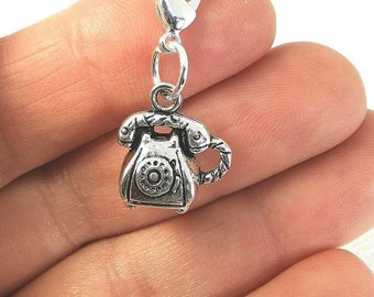 Rotary Phone Charm - Silver Tone Telephone Clip On Charm  Scc1168