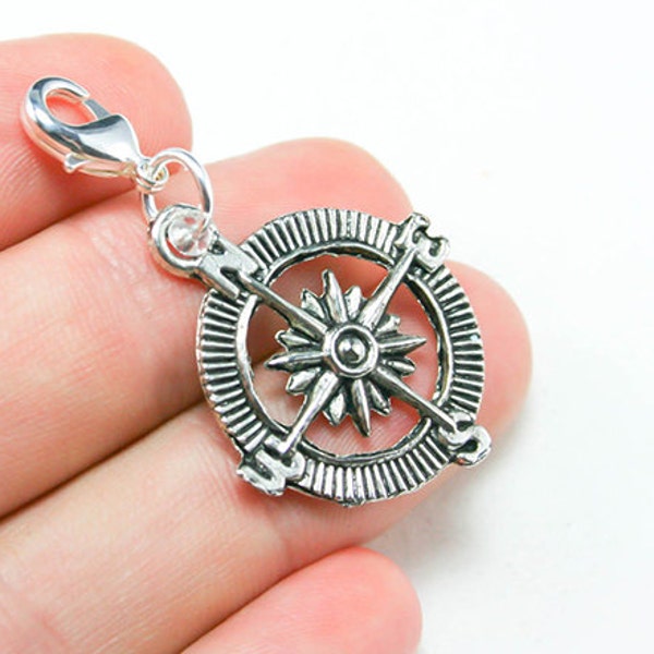 Compass Clip on Charm |. Navigation Clip Charm |  Vacation Clip on charm | Travel Compass Bag  Charm | Bracelet charm | Zipper charm SCC254