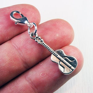 Guitar Charm - Acoustic Guitar Charm Silver - Musical Instrument Charm - Band Charm SCC1048