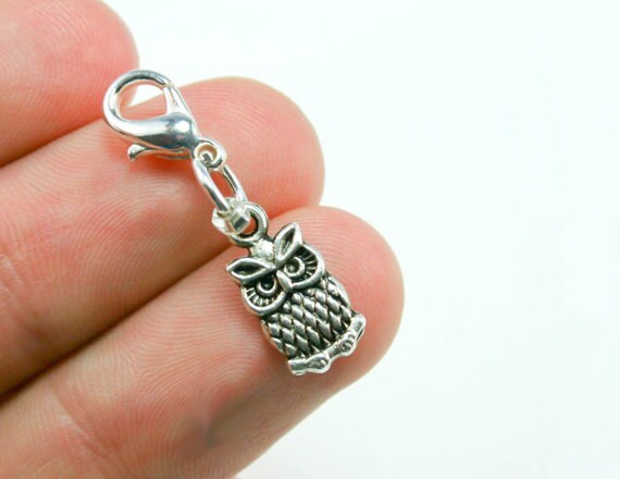 Owl - Owl Charm - Bird - Bird charm - Night Owl charm - Owl Pendant -  Clip On Charm - Owl Bracelet 