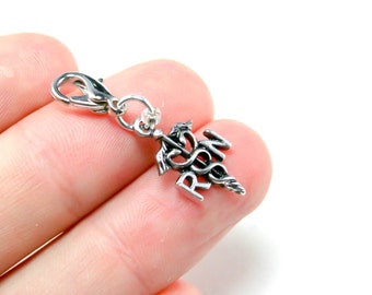 Nurse RN Charm- RN Nurses Gift  -RN with Caduceus Charms, Nurse Charms, Health Care Worker - Nurse Thank you - One sided Charm Gift. SCC174