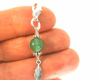 Aventurine charm clip | Gemstone Purse Charm |  gemstone Bag Charm |  Crystal gemstone Gift | Aventurine Feather charm | Gem bag charm  303