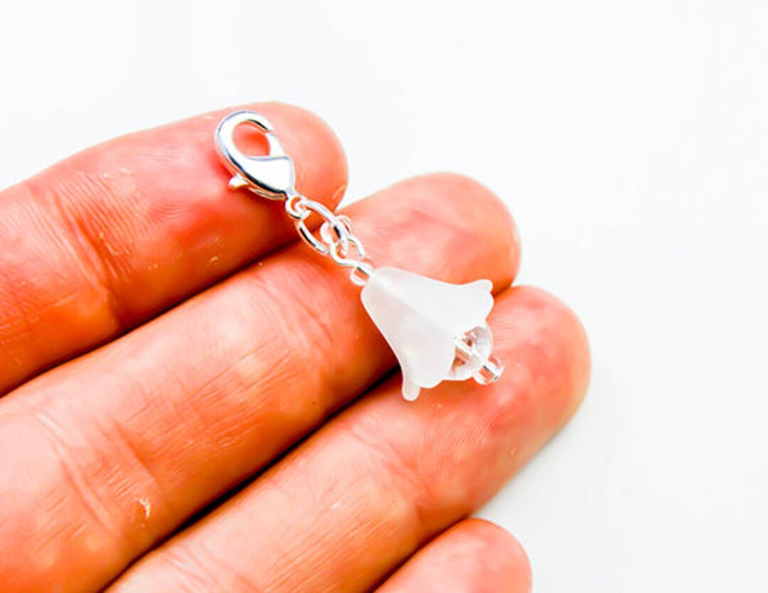 Flower Girl Charm Crystal Beaded Flower Charm Matt White Flower Girl