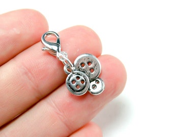 Sewing Clip on Charm ,Button Zipper charm Charm. Seamstress Add on charm , Clip on Zip Charms, Planner clip on charm, Journal charm  SCC154