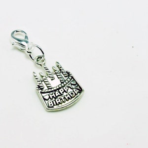 Birthday clip on charm Bracelet add on charm Birthday Cake clip on zipper Charm zipper pull charm Keychain charm purse charm CC019 charm w/lobster claw