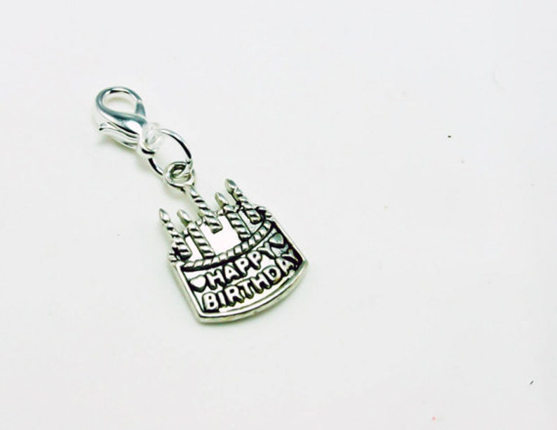 Birthday clip on charm Bracelet add on charm Birthday Cake clip on zipper Charm zipper pull charm Keychain charm purse charm CC019 charm w/lobster claw