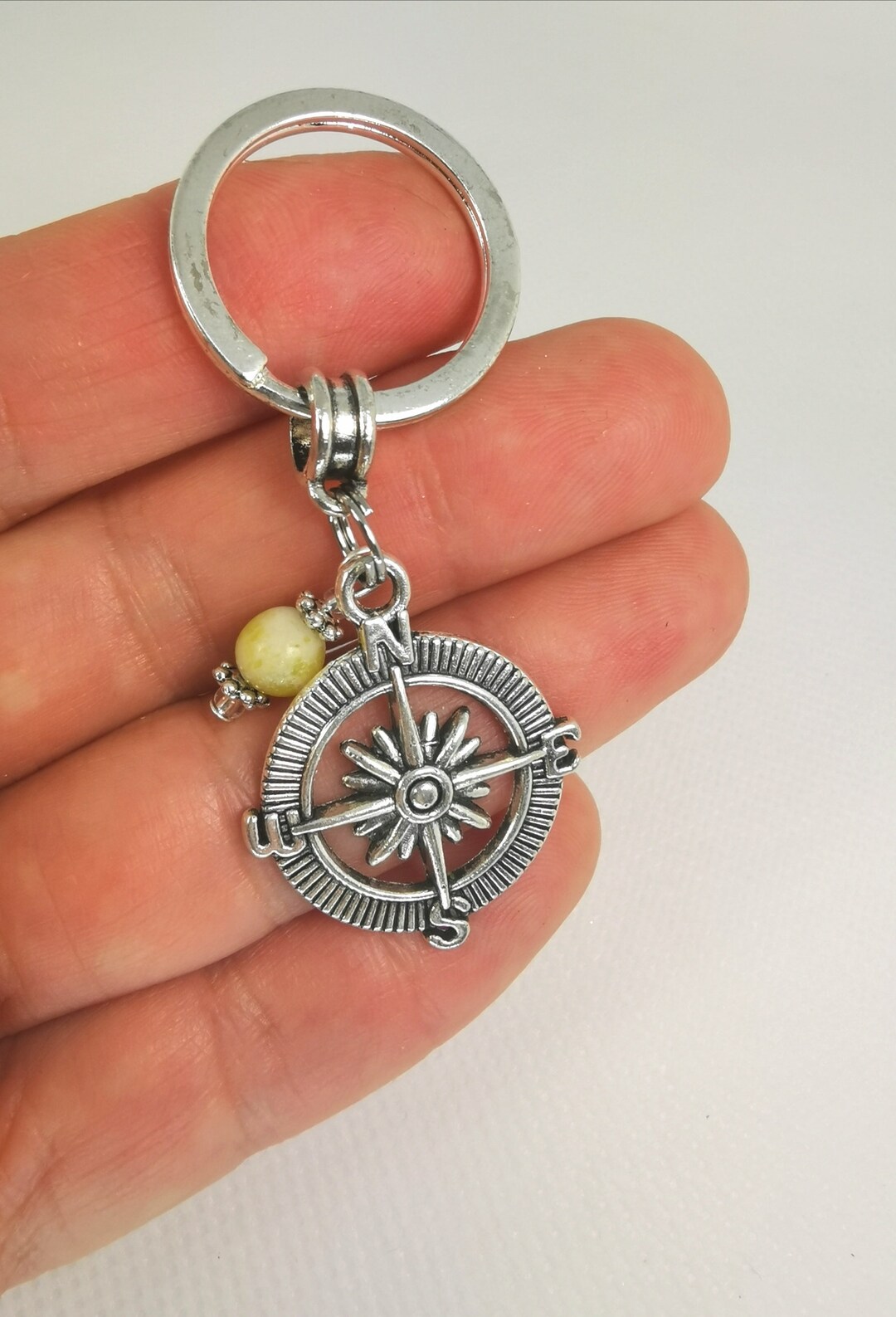 Compass Keychain | Genuine Stone Key Chain | Yellow Turquoise Beaded ...