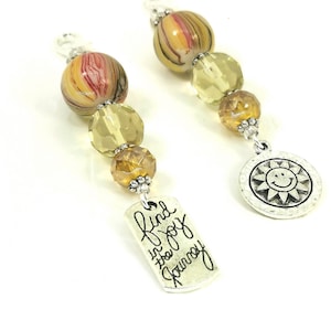 Beaded Joy Happiness Clip on Purse charm | Smilie Face Purse clip charm | Find Joy Journey  Zipper Bag charm |  Journal Happy charm 400
