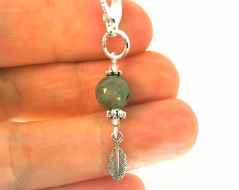 Labradorite charm clip | Gemstone Purse Charm |  gemstone Bag Charm |  Crystal gem Gift | Labradorite Feather charm | Gem charm  286