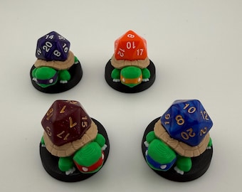 3D Printed Turtle Ninja Token Dice and Display Holder - MTG Commander Accessory