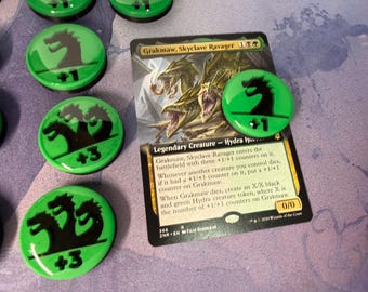Magic the Gathering Hydra Counter Tokens | MTG Commander Counters | Green & Black | Custom MTG Accessories