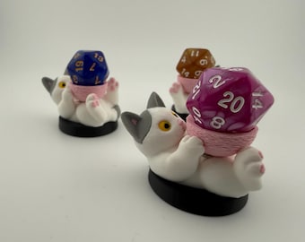 3D Printed Cat Dice Holder – D20 Display Stand for Tabletop RPGs