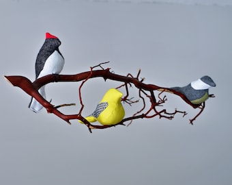 Baby Bird Mobile -  American Wild / Backyard Birds On Manzanita Branch - Made to order